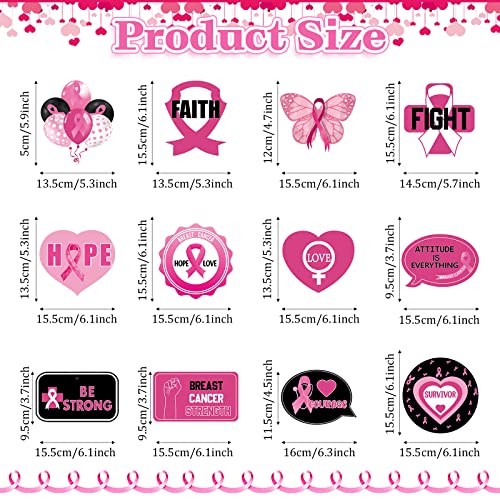 24 Pcs Breast Cancer Awareness Decorations, Pink Ribbon Swirl
