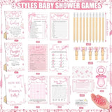 476 Pink Bow Coquette Baby Shower Games 6 Sets Activities Card Pacifier Hunt Game 50 Pacifier How Big Is Mommy'S Belly Sign 50 Guessing Card 2 Measuring Tape Don'T Say Baby Sign 50 Clothespin