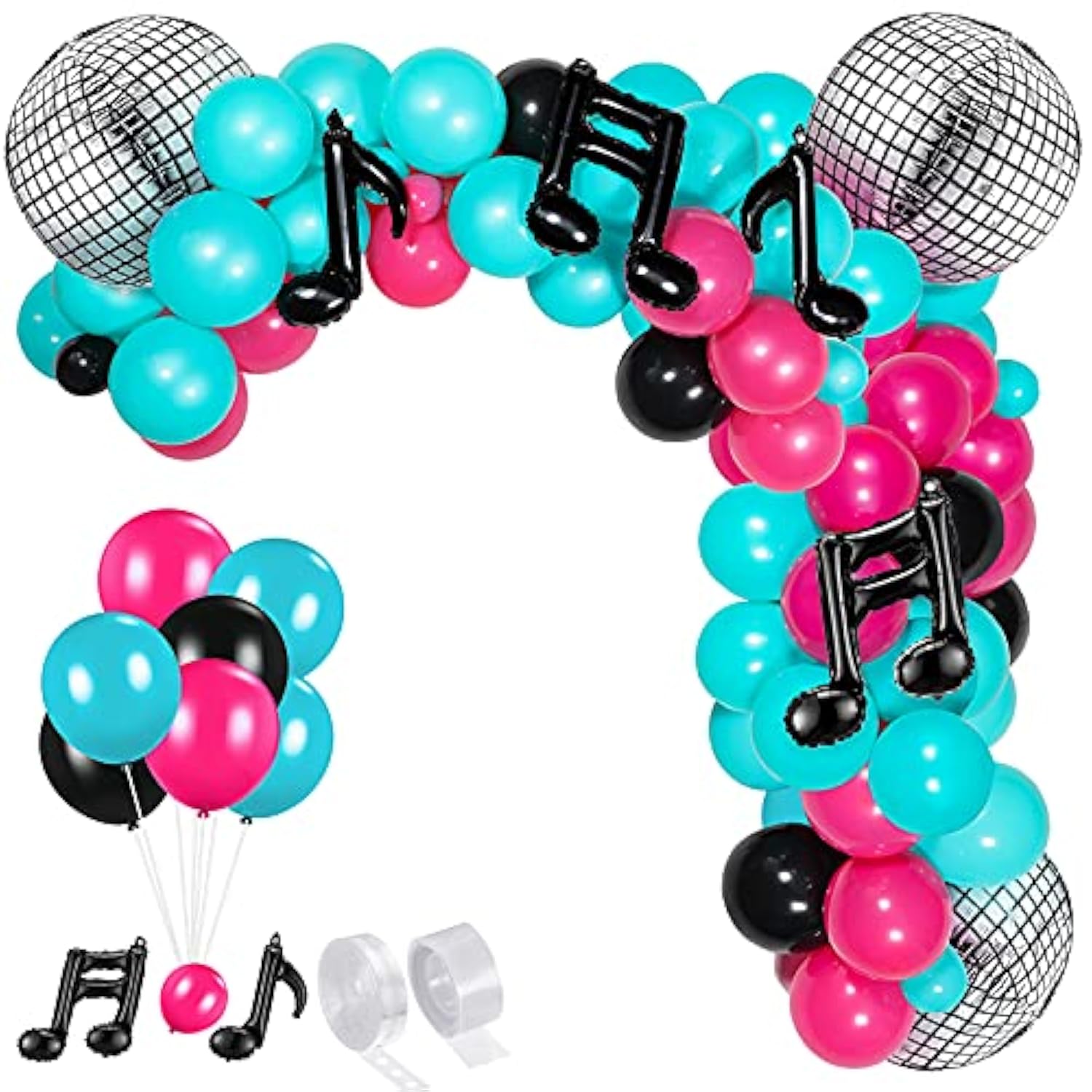 Music Balloons Birthday Balloon Garland Arch Kit, 5 Inch 10 Inch Rose Red Blue Black Latex Music Note Foil Balloon For Karaoke Birthday Decor(Classic Series)