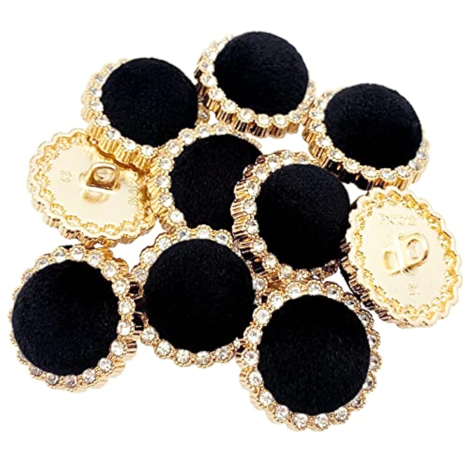 10Pcs Round Shank Buttons For Sewing Black Velvet Gold Button Crafts C