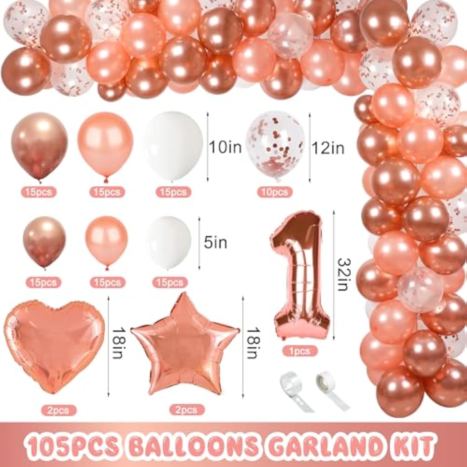 Rose Gold 1St Birthday Decorations Girl First Birthday Party Supplies Include Rose Gold Balloon Arch And Balloons Boxes Photo Banner Backdrop For Baby Girl Party Supplies