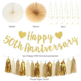 50Th Anniversary Decorations, Gold Glitter Happy 50Th Anniversary Banner Photo Background For Women Men, Cheers To 50 Years Backdrop Pompoms Paper Fans Party Supplies Dad Mom