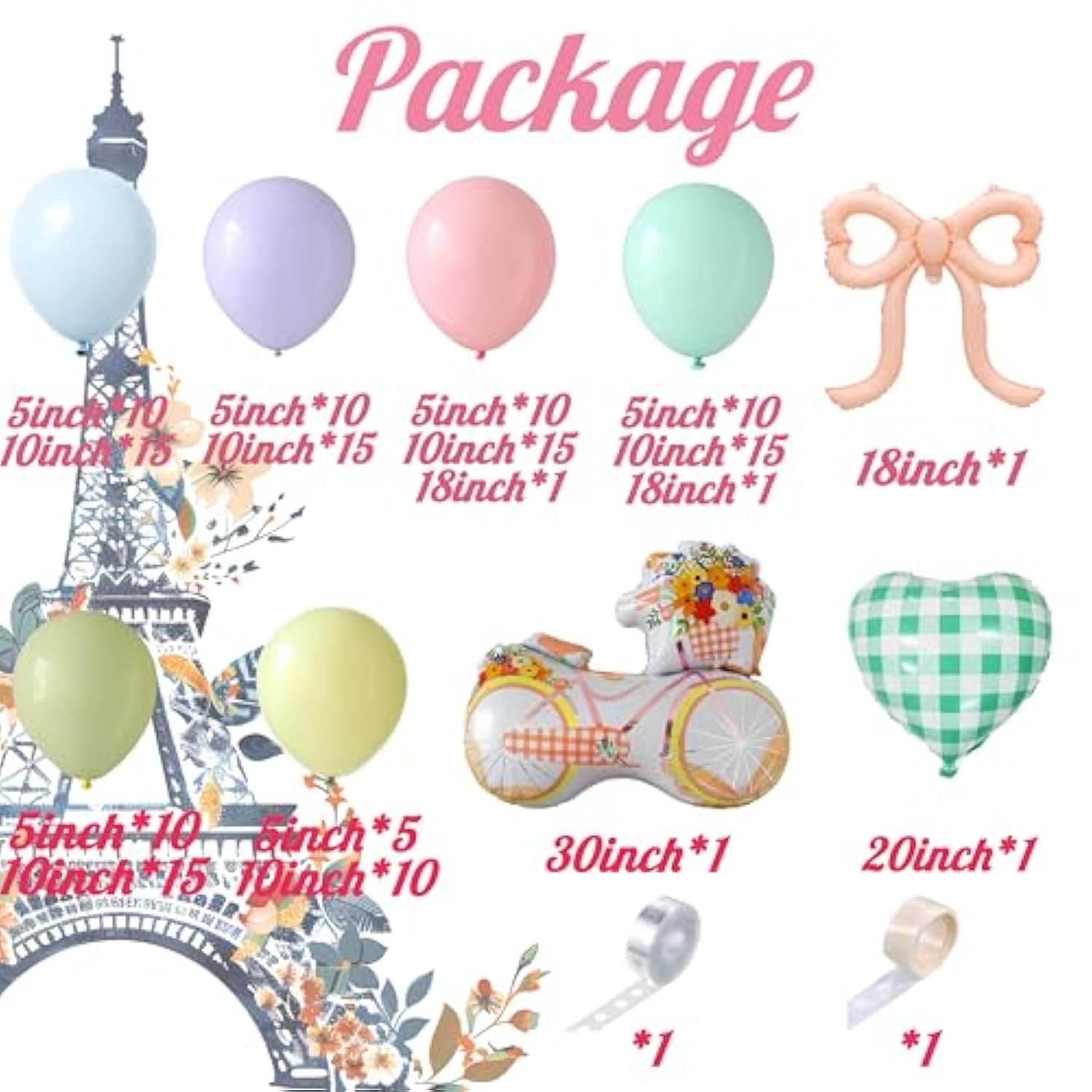 Spring Bicycle Balloon Arch Kit, Pastel Pink Green Balloons With Bike Bow Heart Foil Balloons For Spring Birthday Party Decorations Baby In Bloom Flower Shop Baby Shower Party Supplies