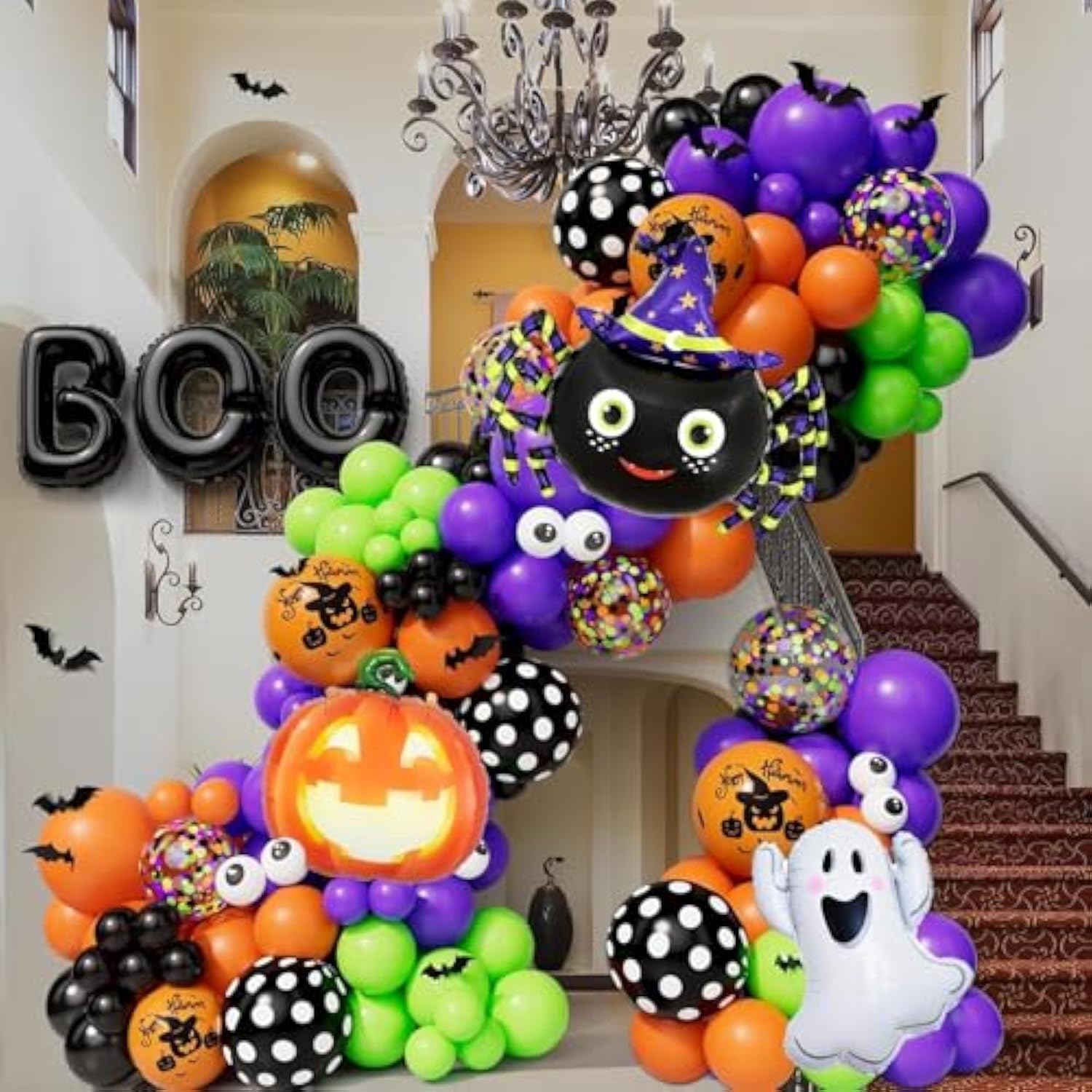 144Pc Halloween Balloon Arch Kit – Ghost, Pumpkin, Spider & BOO Balloons