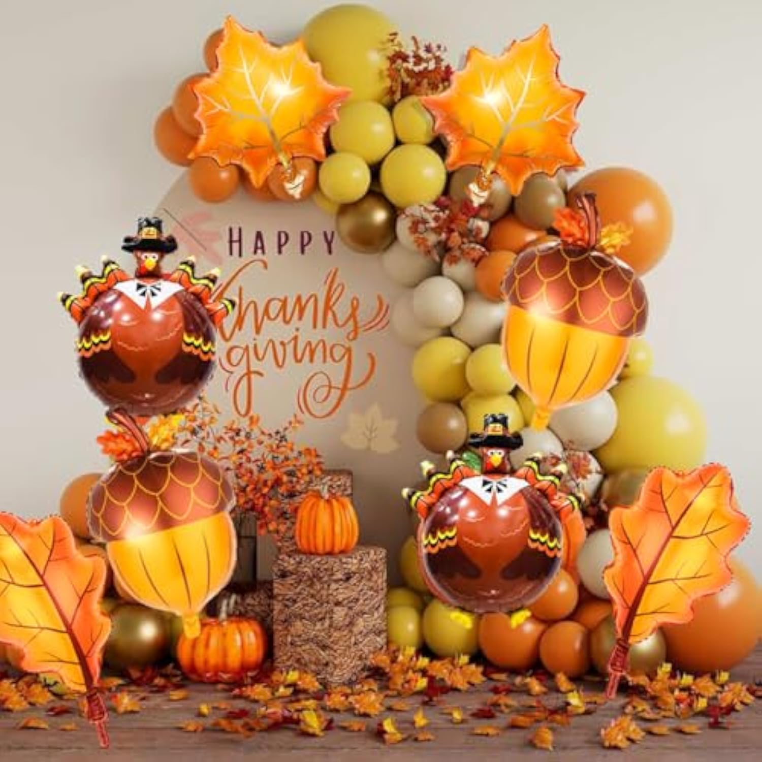 Thanksgiving Balloons 8Pcs Turkey Pine Cone Fall Leaf Balloons for Autumn Harvest Decor