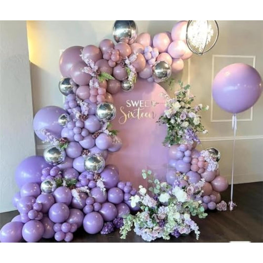 Grey Violet Maca Purple Silver Balloons Garland Arch Kit, 146Pcs Latex Balloons Different Sizes 18 12 10 5 Inch For Party Decoration Birthday Wedding Engagements Anniversary Baby Shower