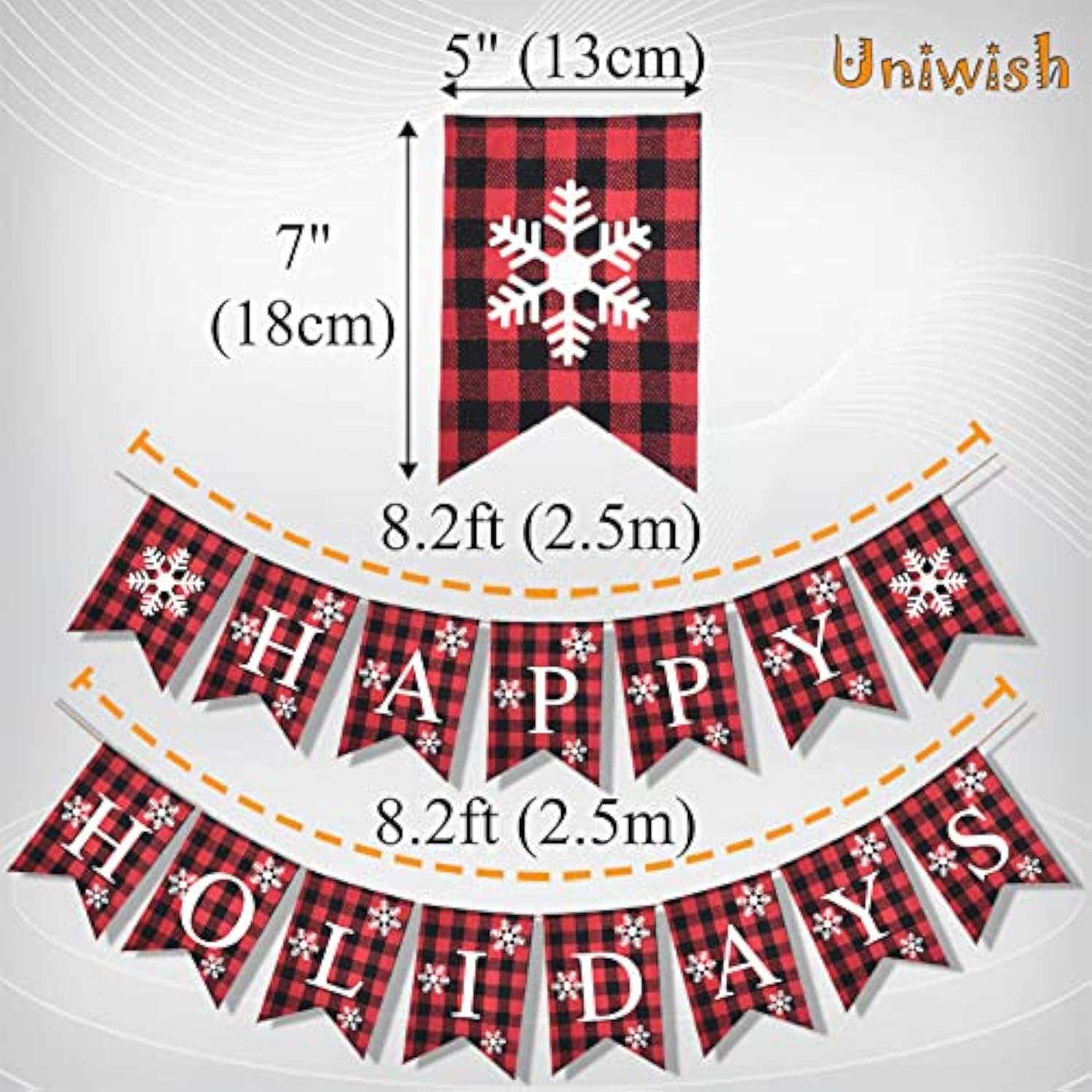 Happy Holidays Banner Christmas New Years Eve Decorations For Fireplace Rustic Buffalo Plaid Merry Christmas Home Outdoor Hanging Decor