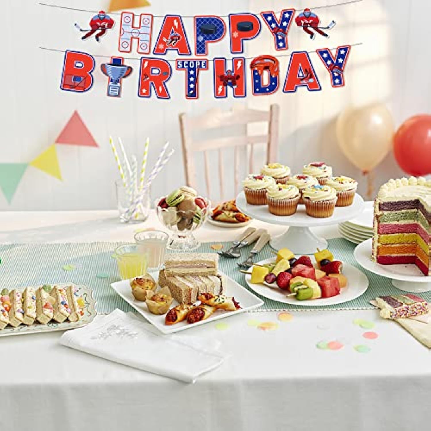 Ice Hockey Party Happy Birthday Banner-Hockey/Sports Games/Match Themed Party Decorations Supplies Hockey/Sport Birthday Party Decorations Supplies Favors Decor