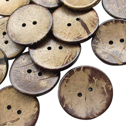 100Pcs 1 1/4"(30Mm) Brown Natural Coconut Shell Coco Button 2 Holes Cr