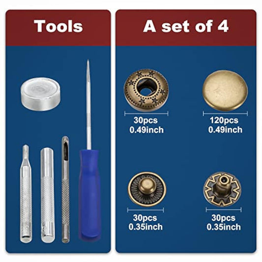 120Sets Leather Snaps And Fasteners Kit, 12.5Mm Bronze Snap Fasteners