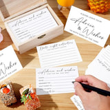 85 Pcs Advice And Wishes Cards Wooden Box Set For The Mr And Mrs,White Advice And Wishes Cards With Black Pen For The Bride And Groom,Bridal Shower,Wedding Party Game Decorations Supplies