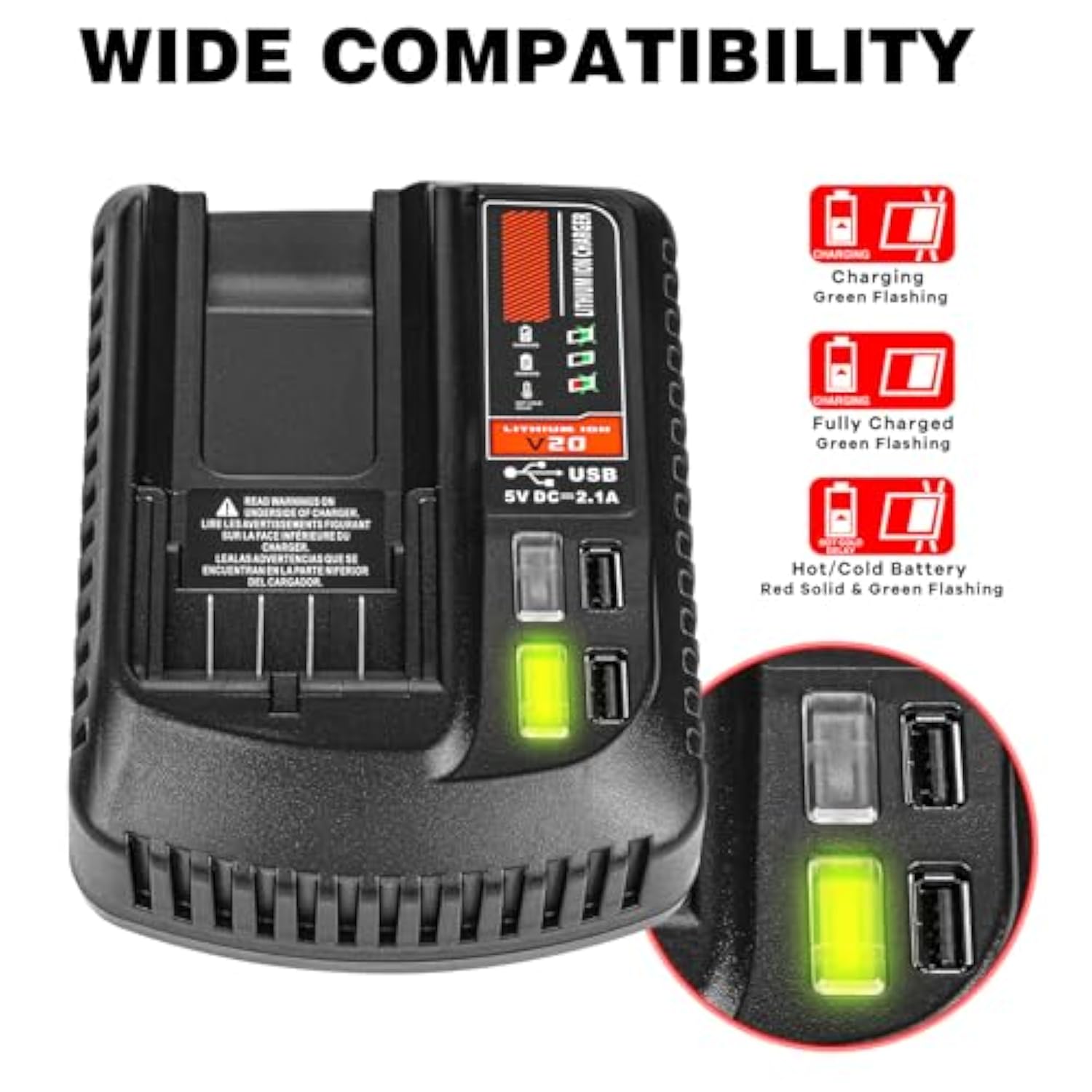 20V Fast Charger Replacement for Craftsman V20 Lithium Batteries Compatible Models