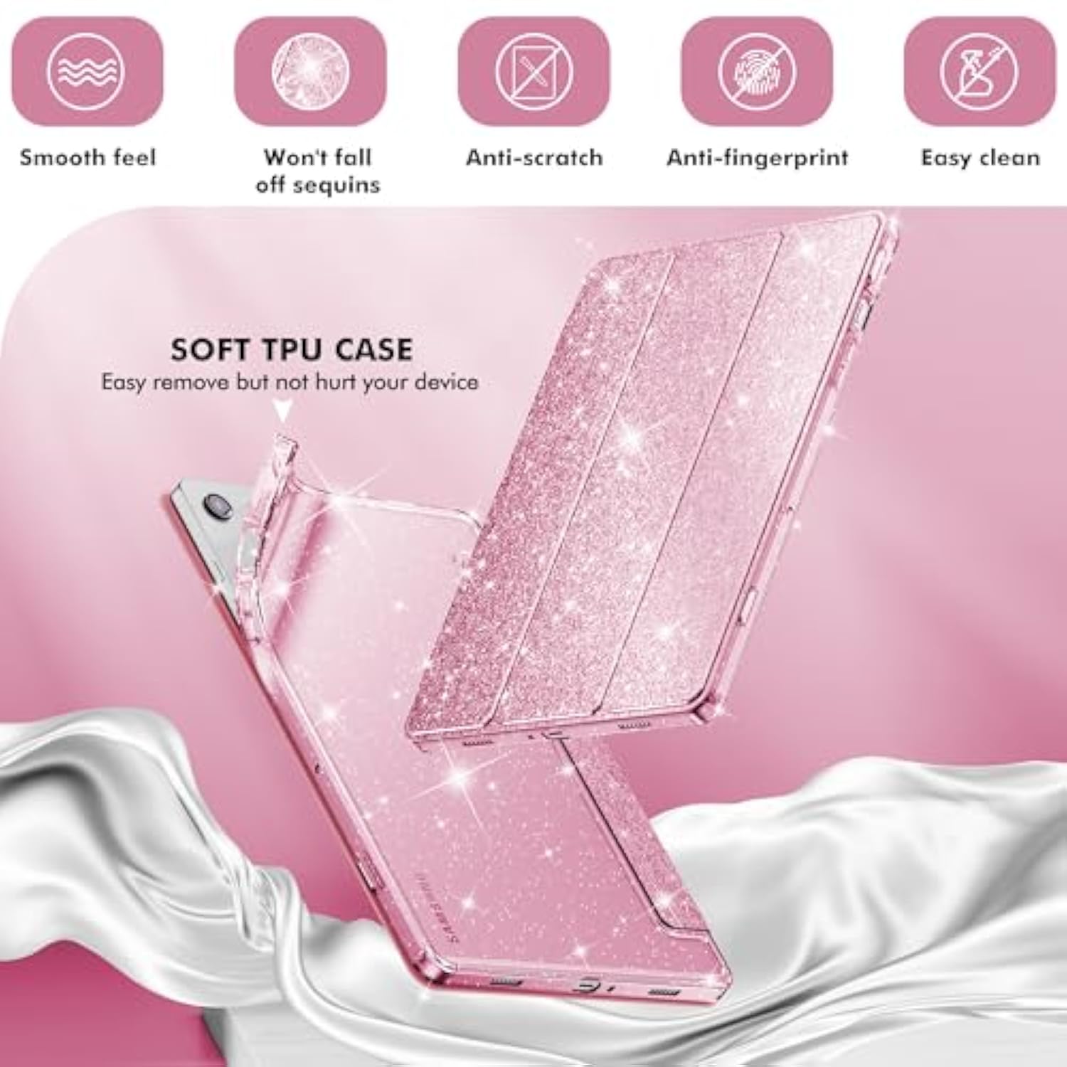 Case For Galaxy Tab A9 Plus 5G, Glitter Cover With Sparkly Clear Back For Samsung Galaxy Tablet A9+/A9 Plus 11 Inch 2023 Model (Smx210/X216/X218)[Auto Wake/Sleep] For Girls Kids Pink