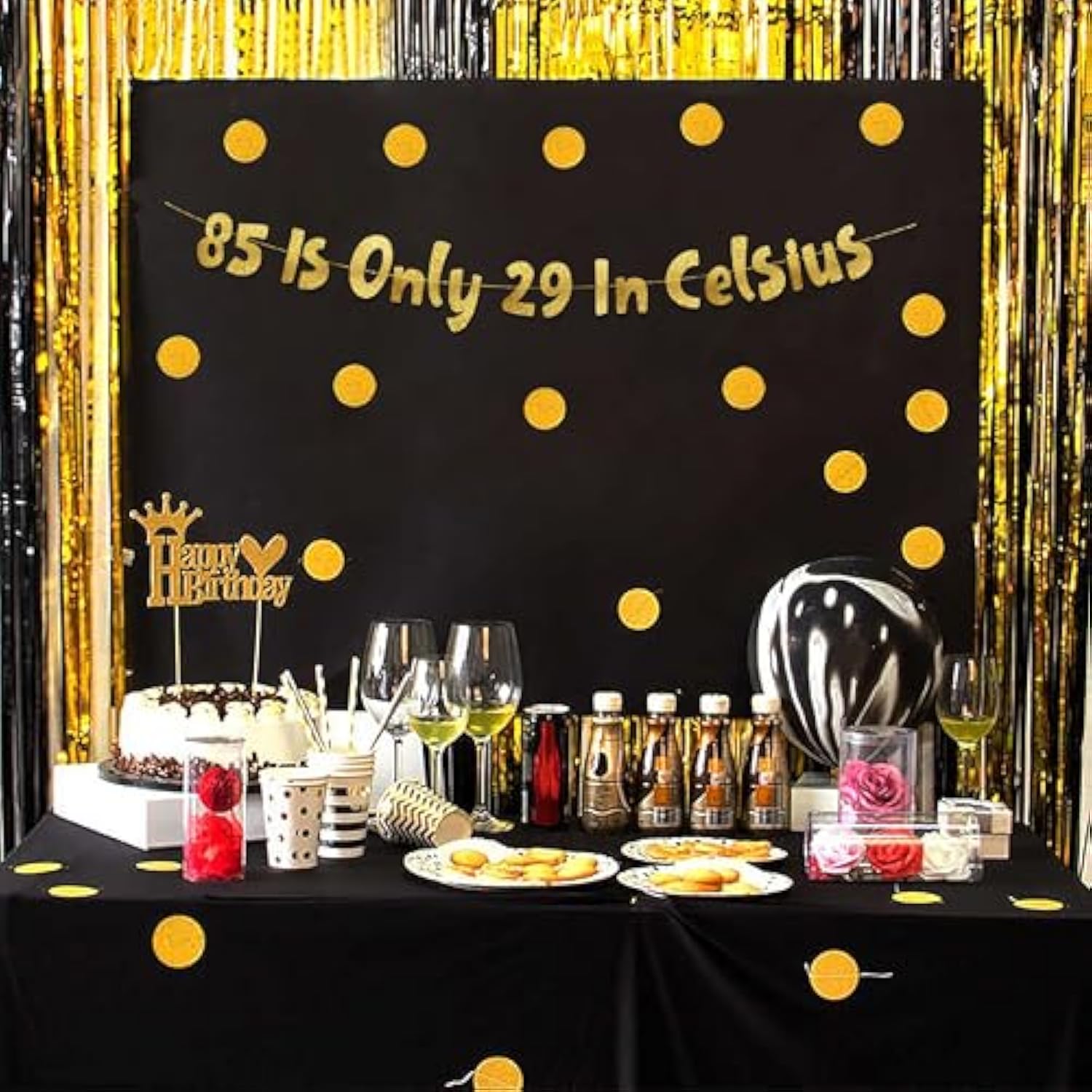 85 Is Only 29 In Celsius Gold Glitter Banner - Happy 85Th Birthday Party Banner - 85Th Birthday Party Decorations And Supplies