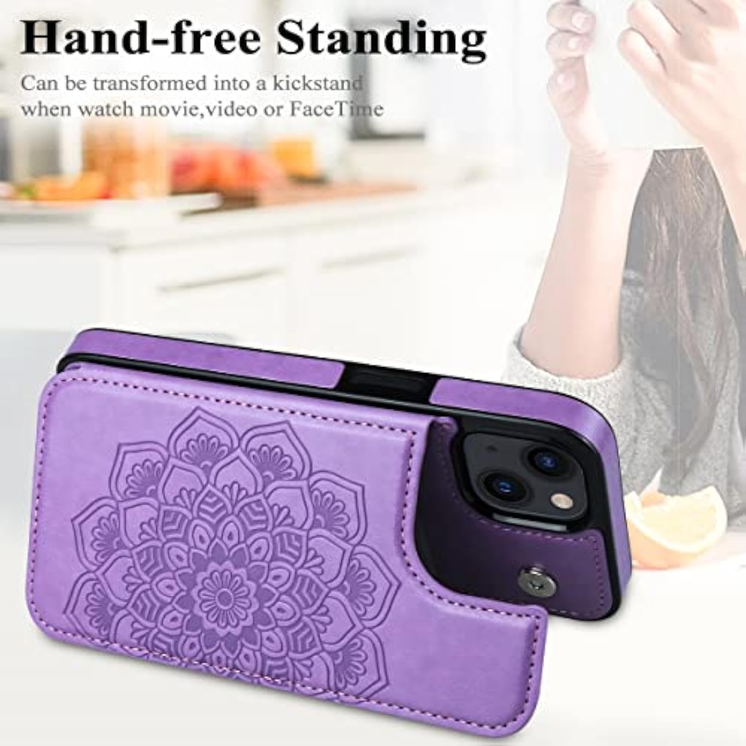 For 14 Case With Card Holder, Flower Magnetic Back Flip Case For Women, Protective Case Phone Case For 14, Purple