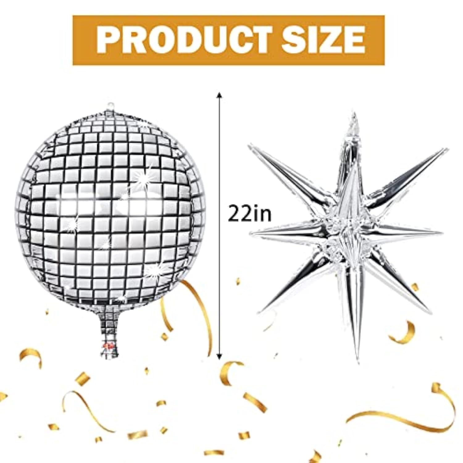 8pcs 22" Silver Disco Ball Foil Balloons with Stars – 70s Party, Birthday & Event Decor