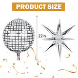 8pcs 22" Silver Disco Ball Foil Balloons with Stars – 70s Party, Birthday & Event Decor