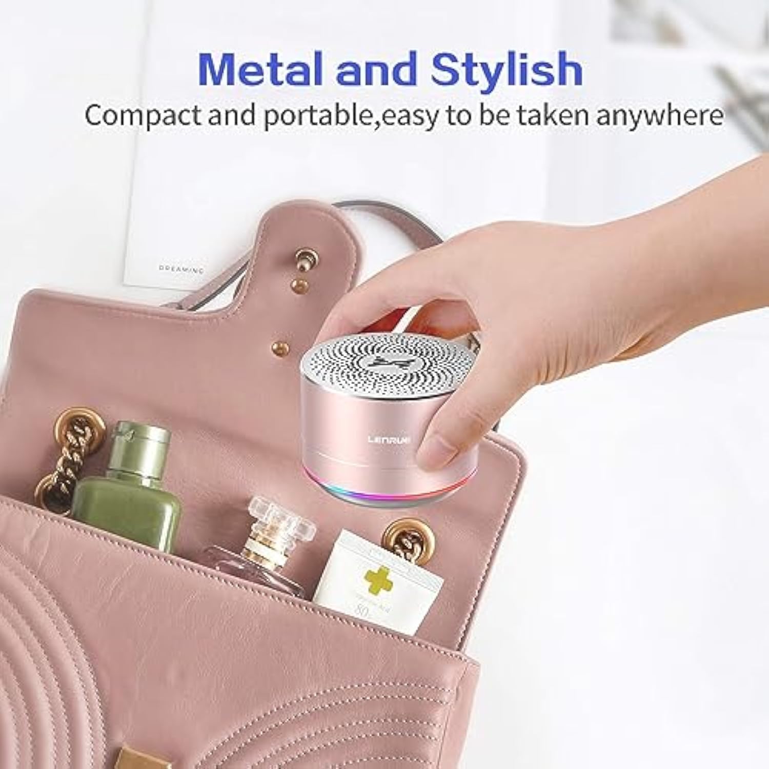 A2 Portable Wireless Bluetooth Speaker With Lights And Lanyard,5W Mini Small Metal Speakers Bluetooth 5.0/Aux-In For Iphone Android Home Outdoor, Gifts For Women/Girls