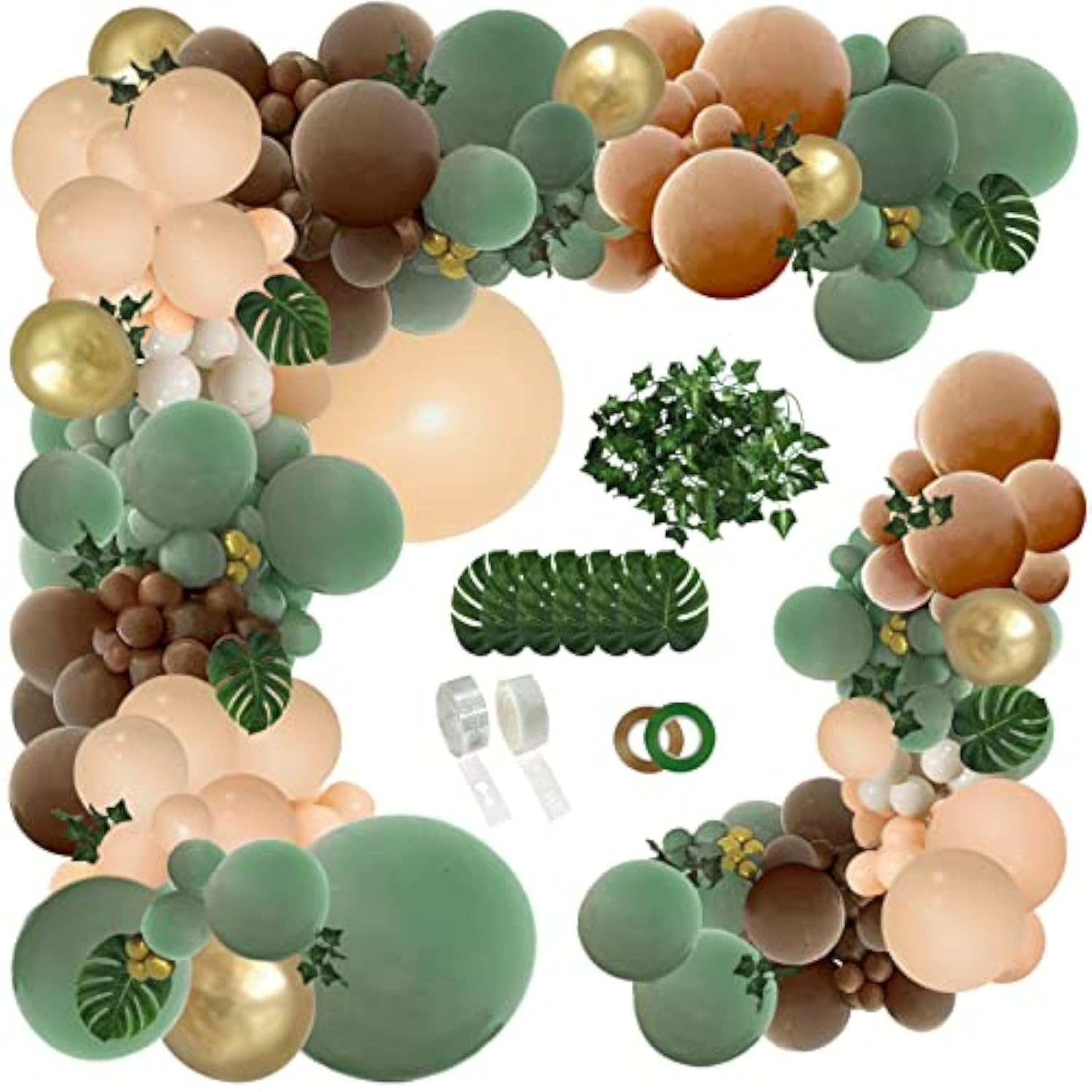 148PCS Sage Green & Brown Balloon Garland Kit – Jungle Safari, Woodland, Wild One Party Decor