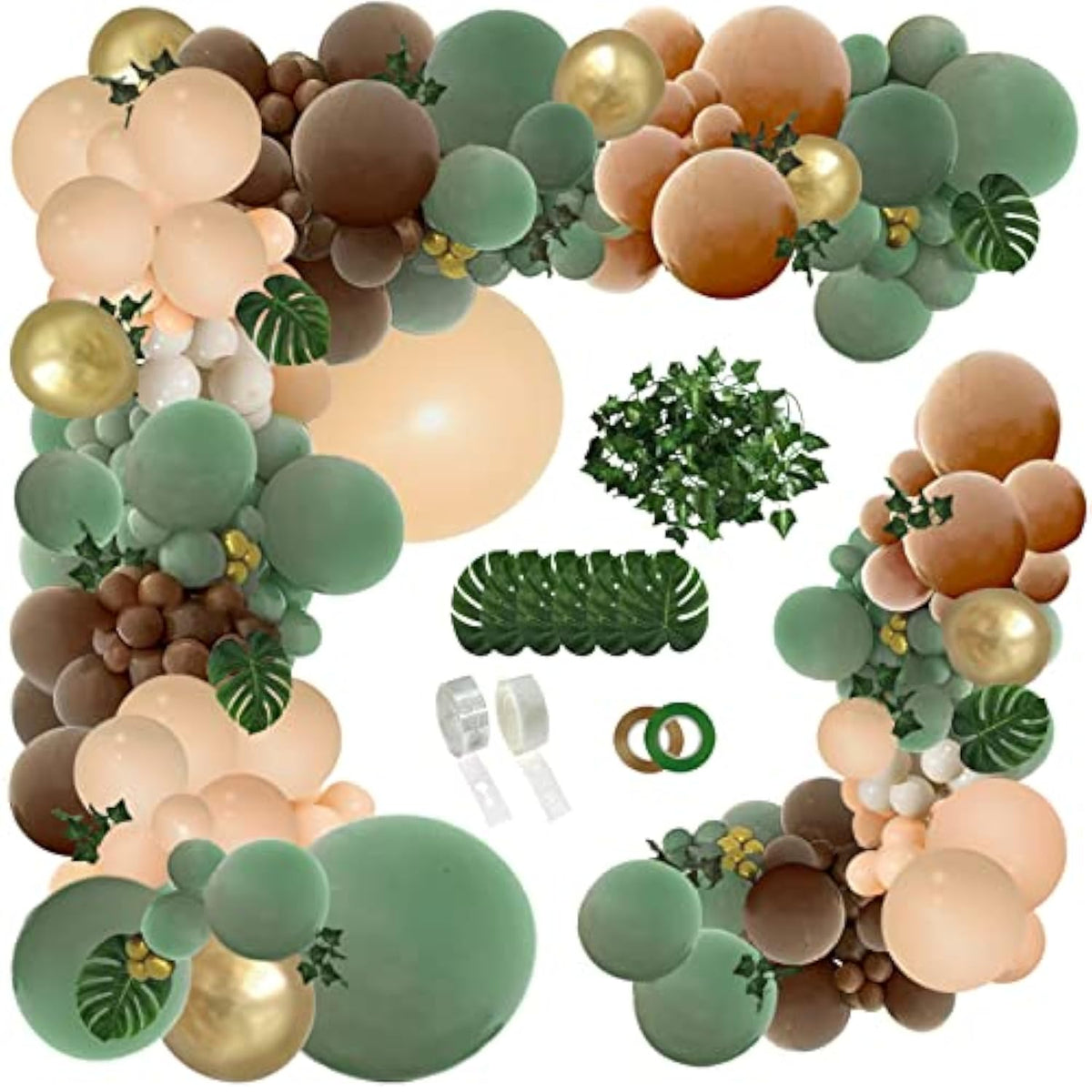 148PCS Sage Green & Brown Balloon Garland Kit – Jungle Safari, Woodland, Wild One Party Decor