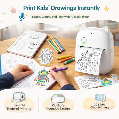 Ai Sticker Printer For Kids, Portable Inkless Thermal Mini Printer With Bluetooth, Pocket Photo & Label Maker For Journals, Study Notes School, Office & Home, Creative & Diy Gift (Ios & Android)