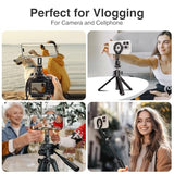 Magnetic Magsafe Tripod Phone Mount Holder, Foldable Phone Holder for Tripod Attachment with 1/4 Screw & Cold Shoe, All Aluminum iPhone Mount Adapter