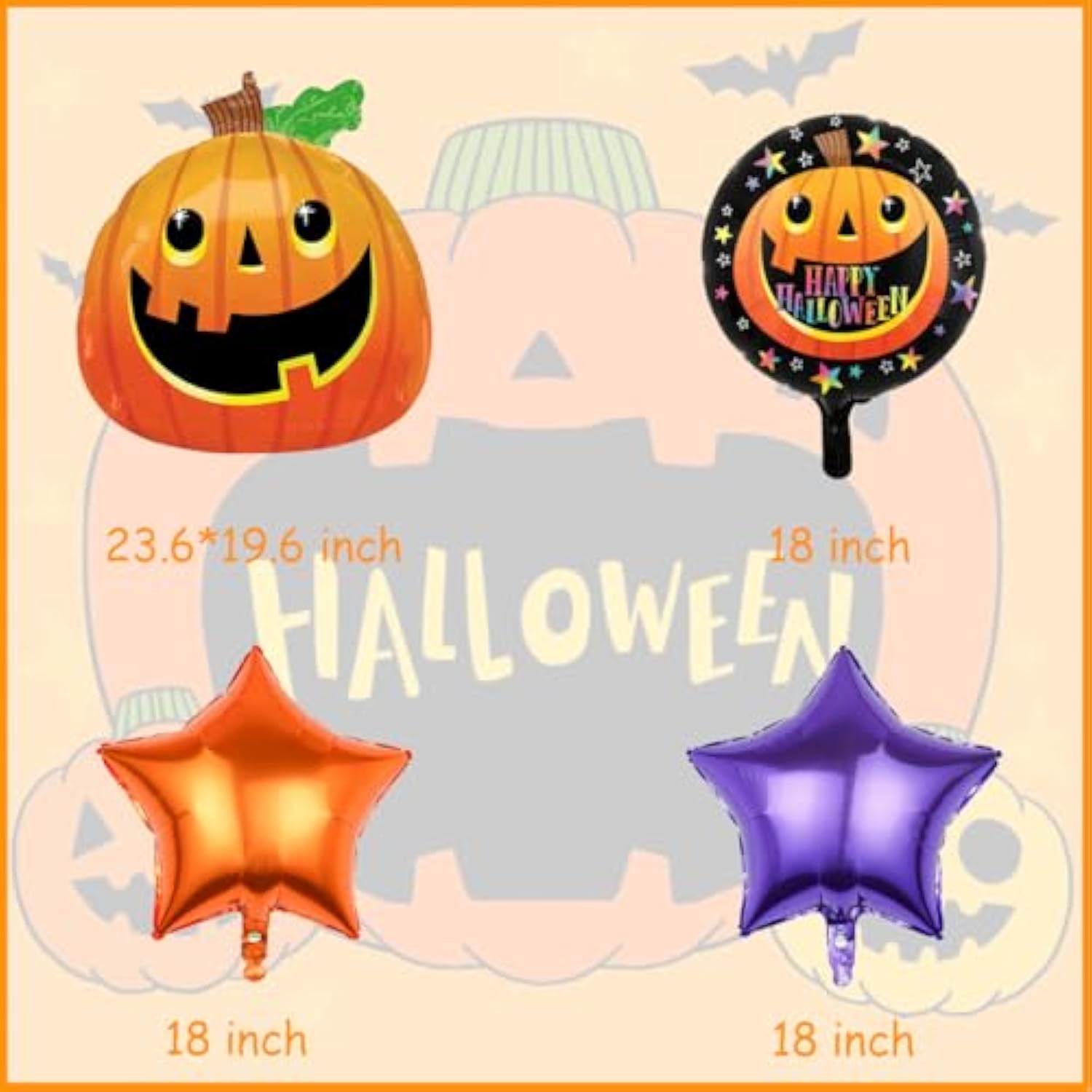 Halloween Foil Balloons – Scary Pumpkin, Orange & Purple Star Party Decorations
