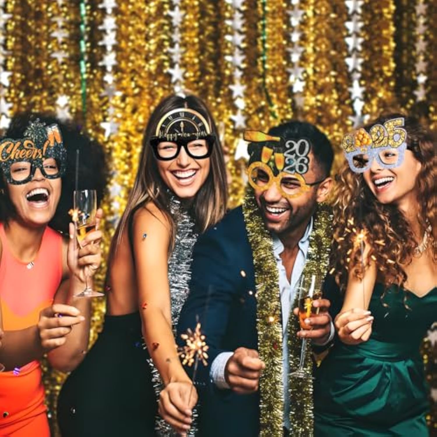 12 Pcs Happy New Year 2026 Glitter Eyeglasses: Festive Party Props & Favors