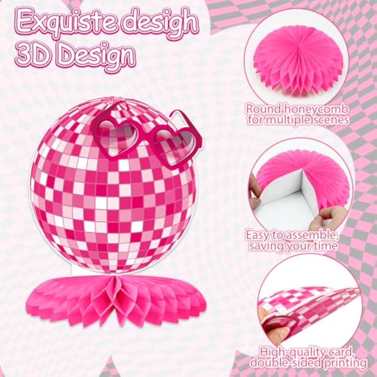 12 Pack Pink Honeycomb Centerpieces, 3D Girl Theme Table Decor for Birthday Party