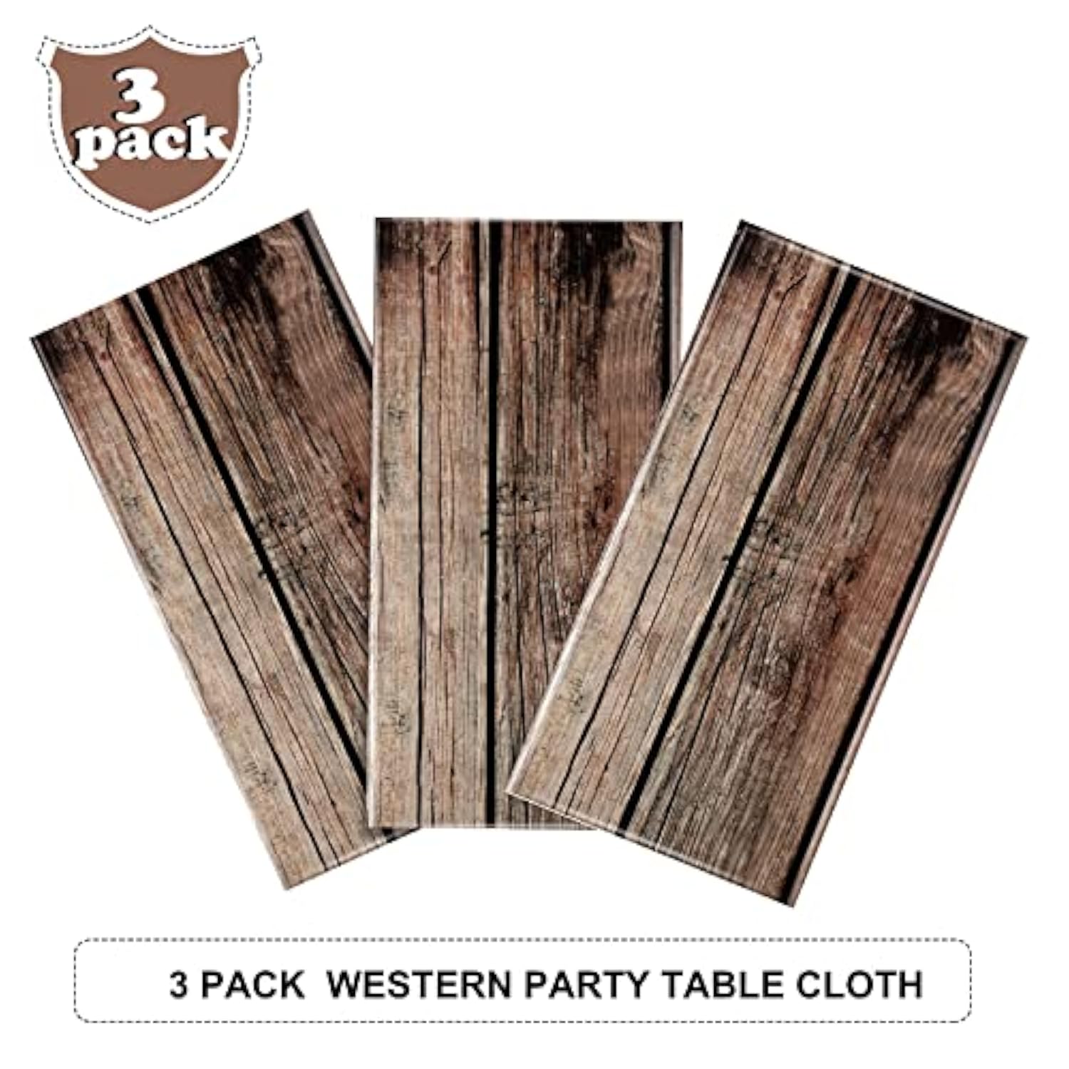 3 Pcs Western Party Tablecloth Western Cowboy Party Table Cover Cowboy Theme Plastic Tablecloth Wild West Wood Grain Table Cover For Birthday Baby Shower Decor (54 X 108 Inch)