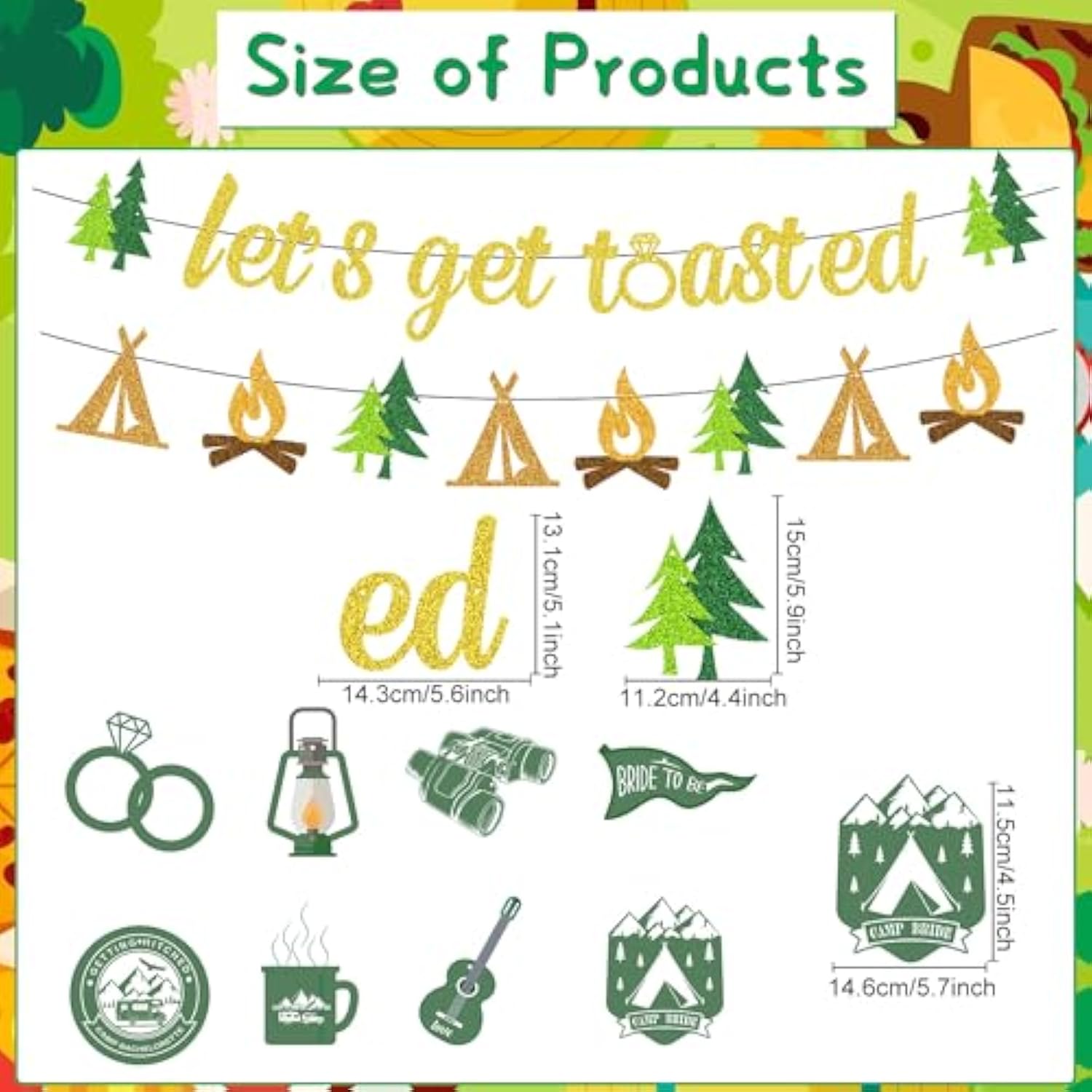 10Pcs Camp Bachelorette Decorations, "Let's Get Toasted" Banner & Hanging Swirls