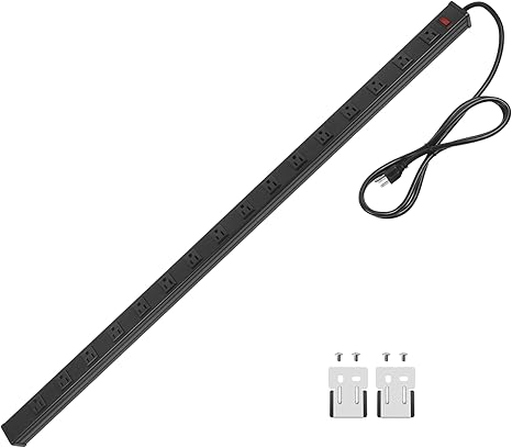 Heavy Duty Metal Power Strip with 16 Outlets 6FT Extension Cord 15A 1875W Wall Mount Black