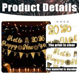3 Pc Happy New Year Black Gold Banner with Pom Flags Swirls and Garland
