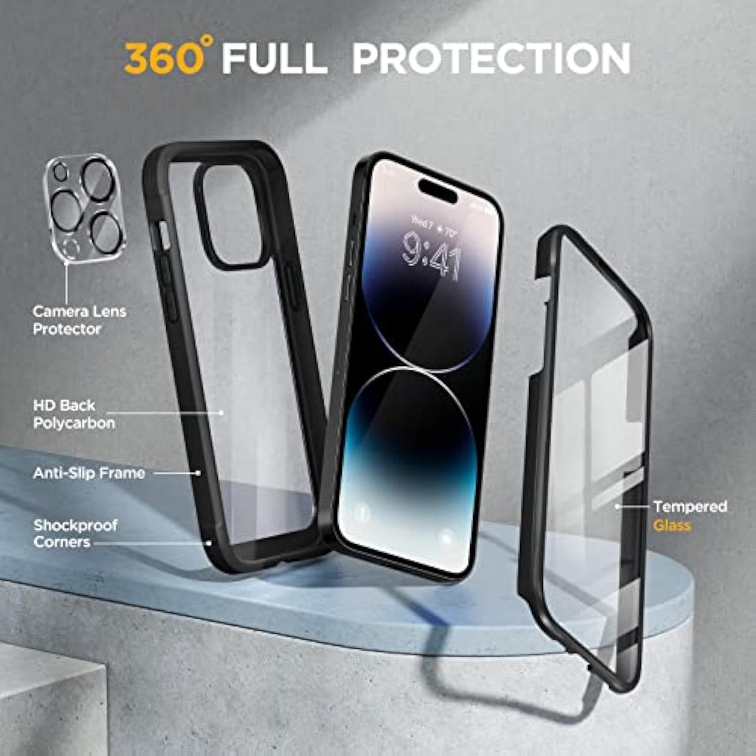 Full-Body Case with Built-in 9H Tempered Glass Screen Protector for iPhone 14 Pro Max