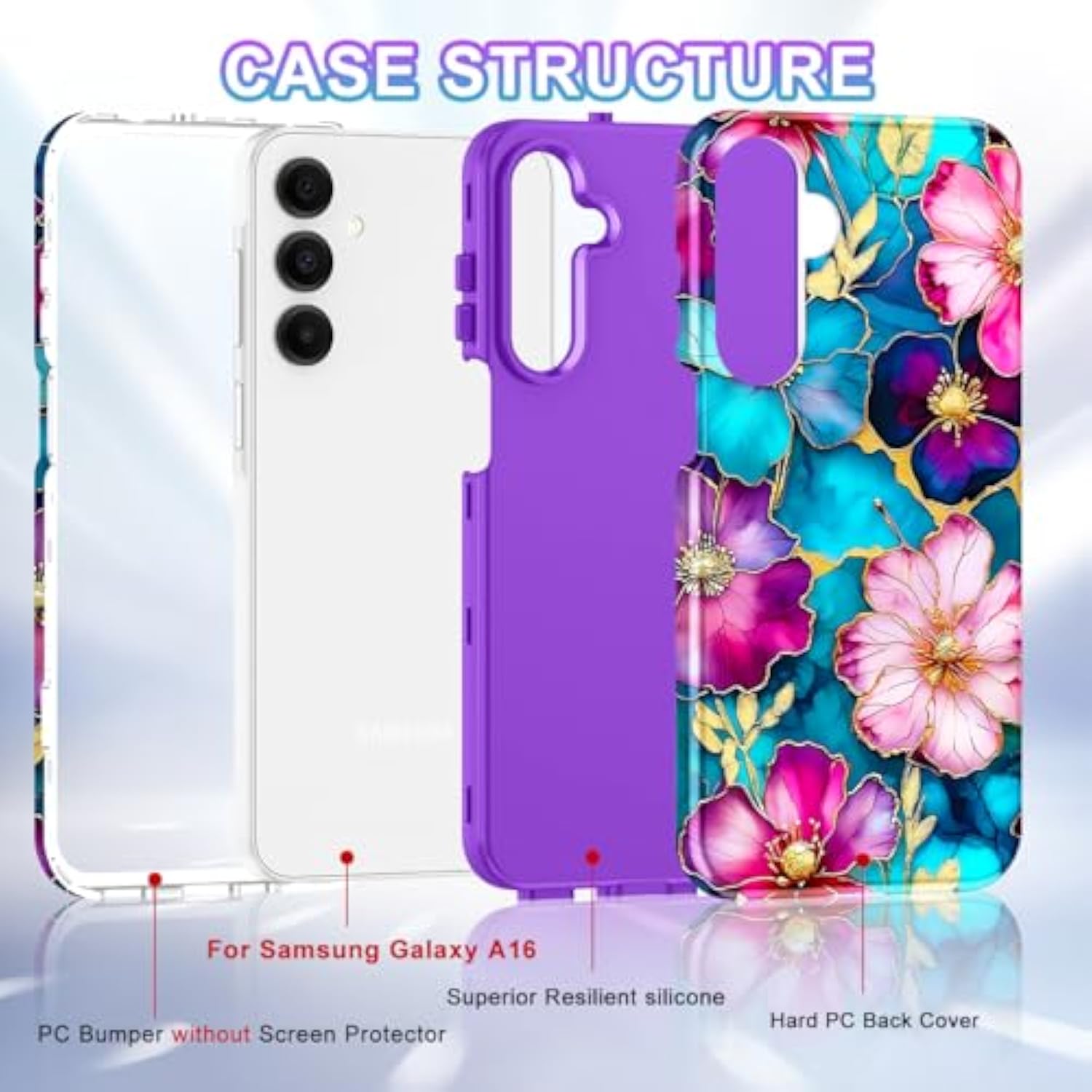 Compatible With Samsung Galaxy A16 5G Case 6.7 Inch, Stylish Pattern 3 In 1 Heavy Duty Full Body Shockproof Hard Pc+Soft Silicone Drop Protective Women Men Cover, Colorful
