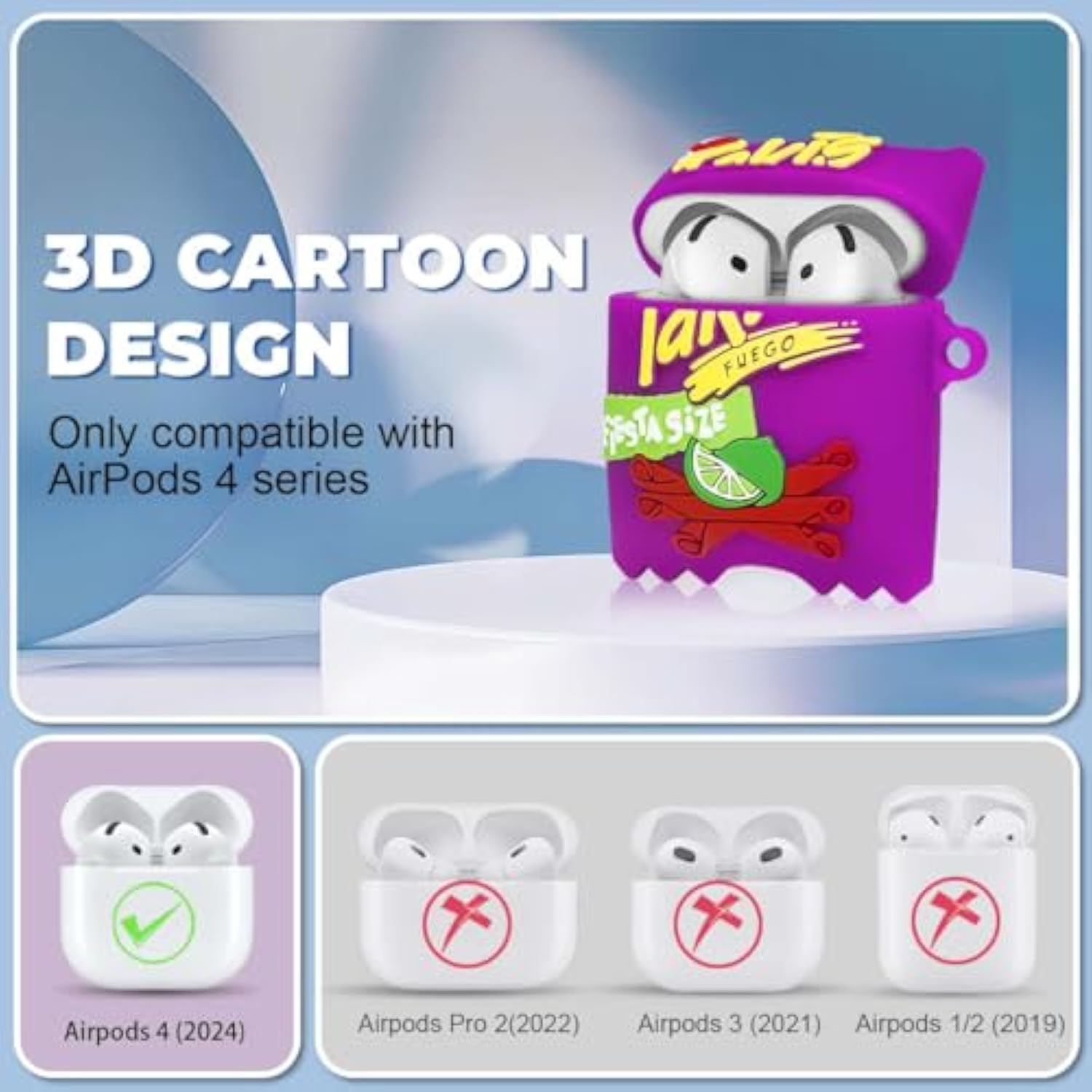 Cute 3D Cartoon Funny Airpods 4 Case - Food Design Silicone Protection Cover Compatible With Airpods 4Th Generation - Purple