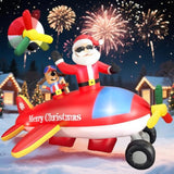 8Ft Christmas Inflatables Airplane Outdoor Decorations Santa Claus On Flying Animated Helicopter Built-In Led Lights Xma