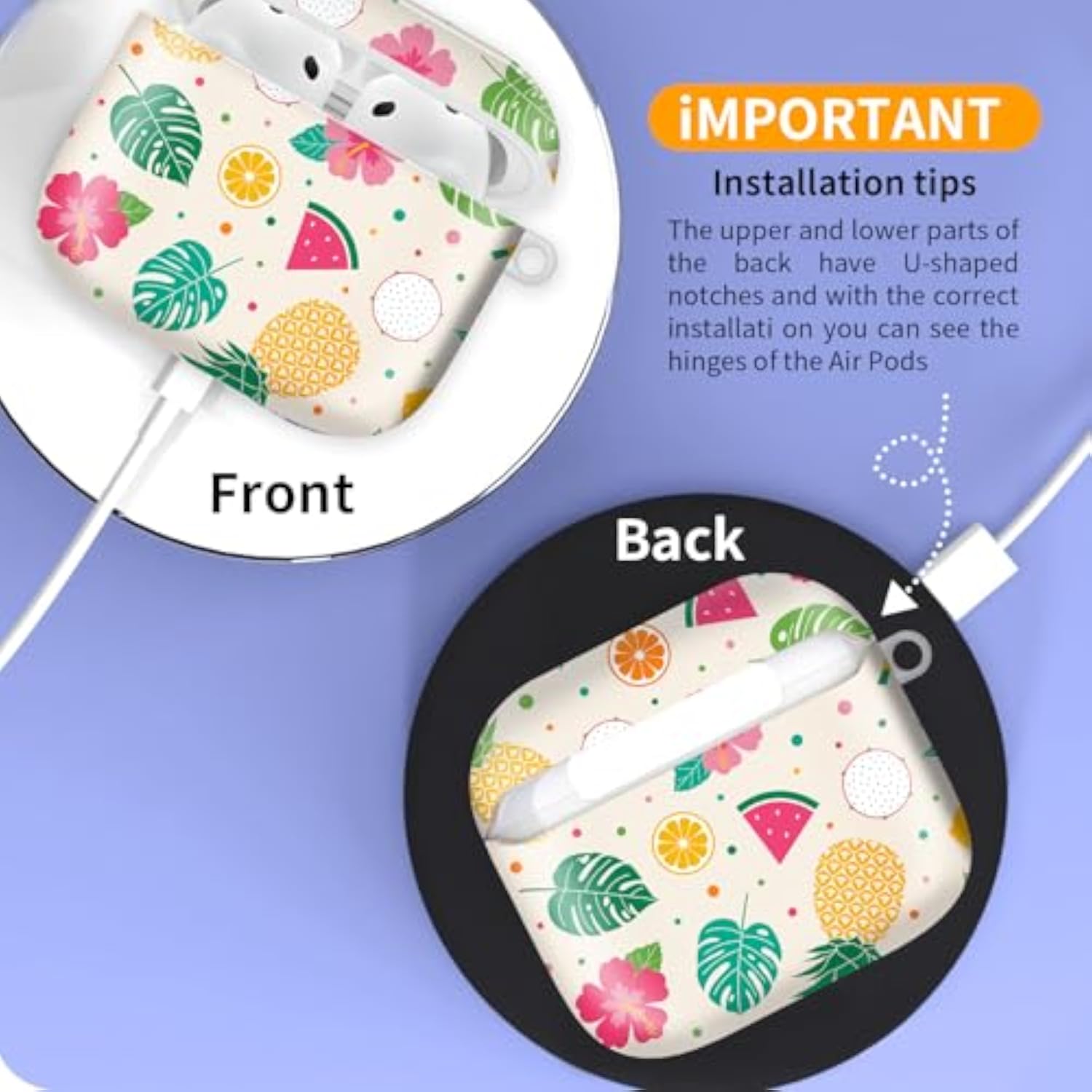 Airpods 4th Generation Case Cover Protective TPU Soft Cases Cover Rugged for Airpod 4 Case with Golden Keychain for Women Men Pineapple Banana Design