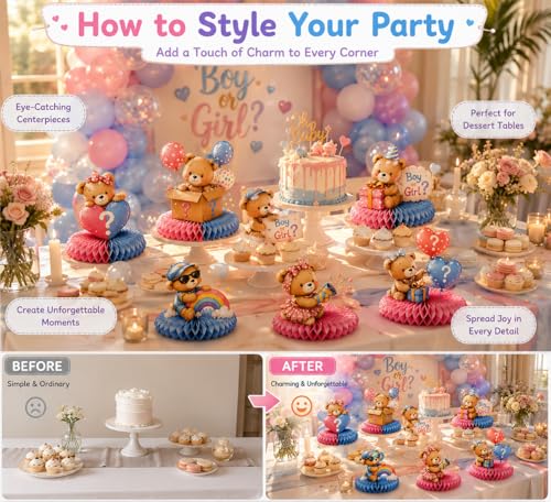 Gender Reveal Decorations Teddy Bear Table Centerpieces Party Decoration