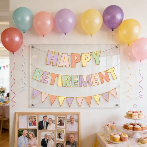 Pastel Rainbow Retirement Banner Decorations for Women