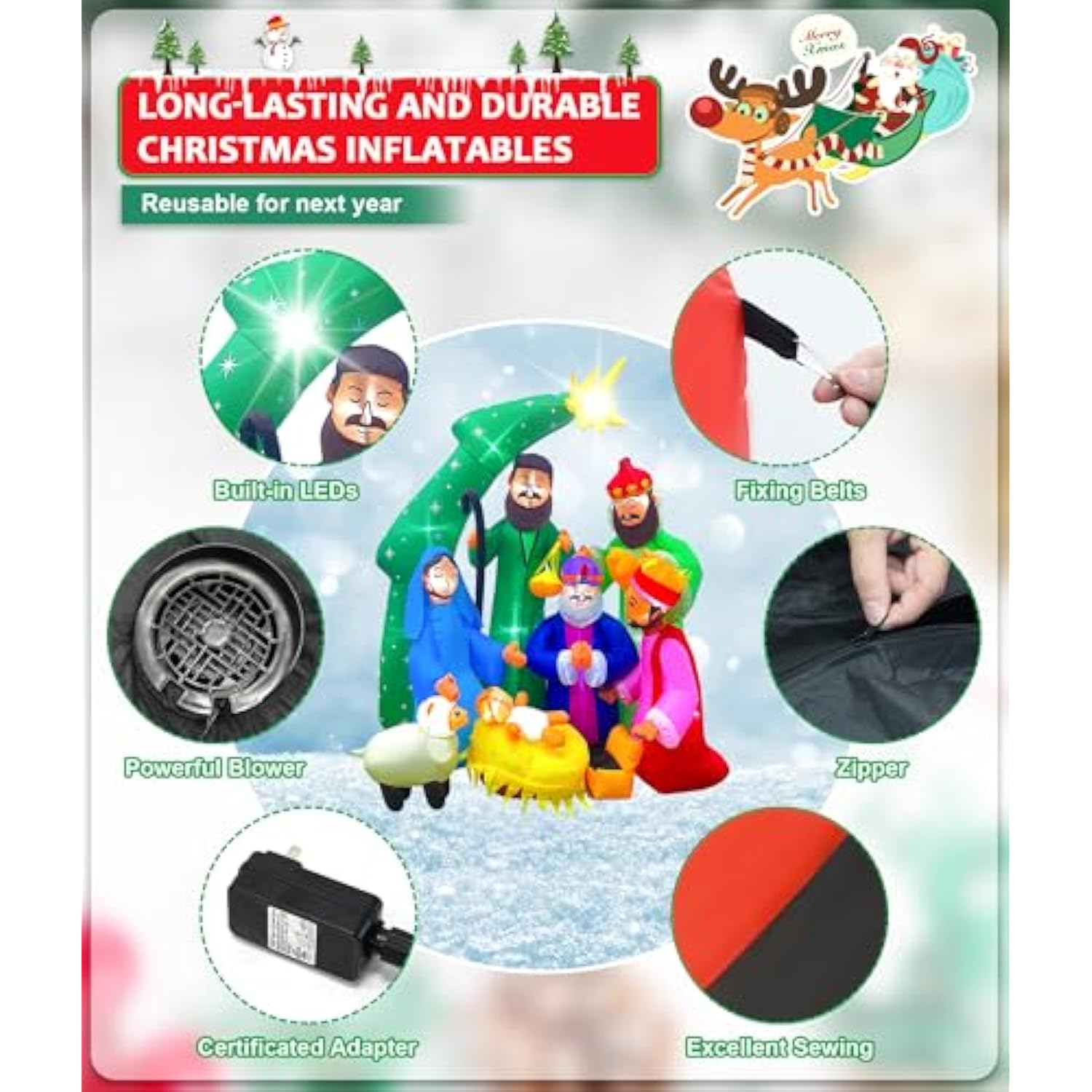 Christmas Inflatable Ouddoor Decorations, 7Ft Inflatables Nativity Scene, The Birth Of Jesus Christmas Blow Ups Yard Dec