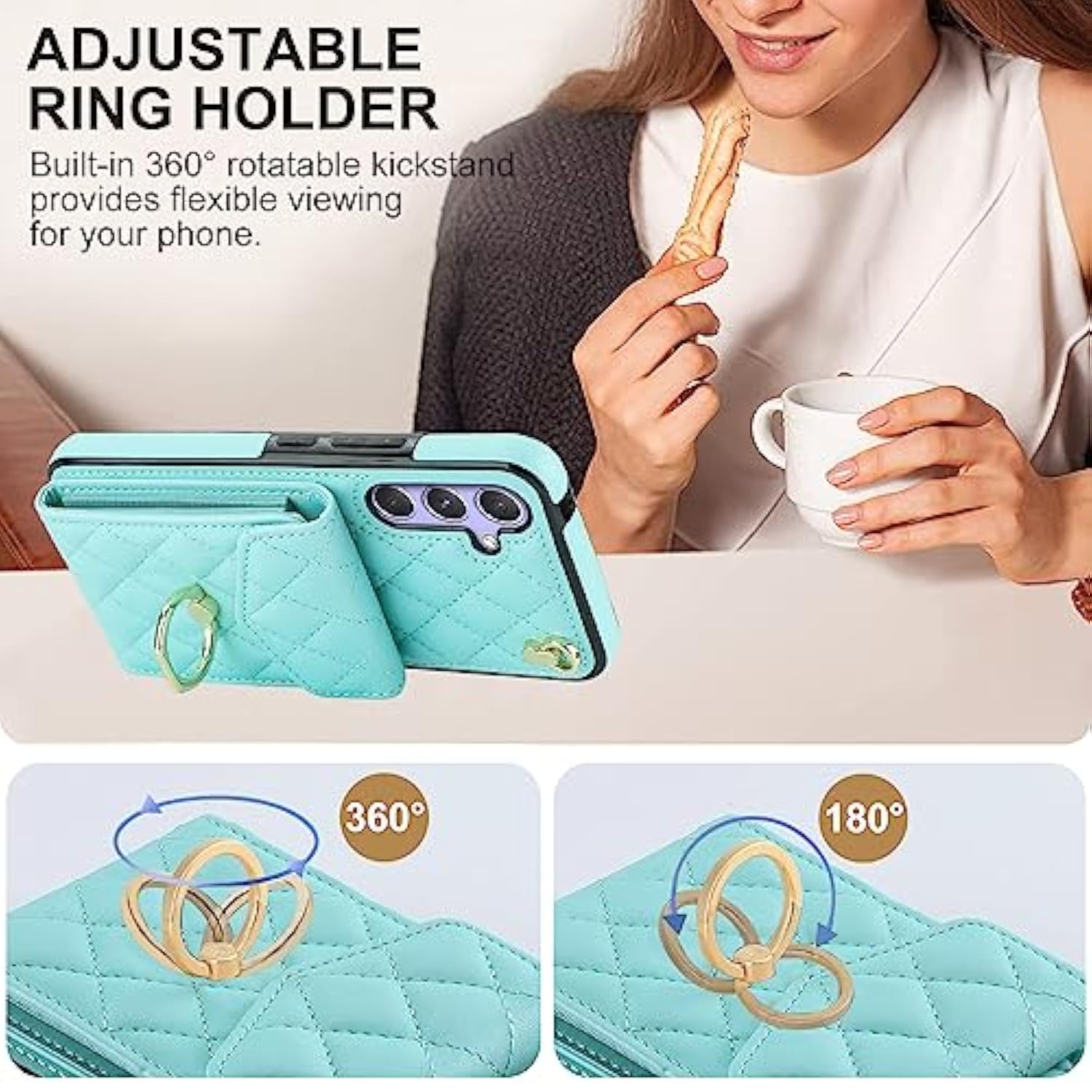 Phone Case For Samsung Galaxy A16 5G/4G Wallet Cover With Tempered Glass Screen Protector And Crossbody Wrist Strap Ring Rfid Blocking Credit Card Holder Leather Cell A 16 Women Men Girls Teal
