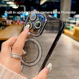 Magnetic Clear Glitter Case For Iphone 16 Pro Max, [Compatible With Magsafe] Cute Bling Sparkly Diamond With Camera Protector Soft Tpu Bumper Women Girls Case For Iphone 16 Pro Max 6.9",Black