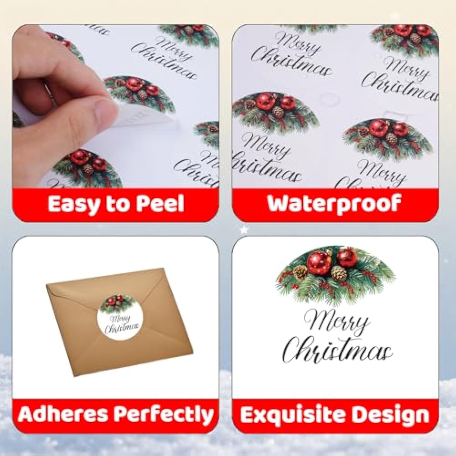 120Pcs Merry Christmas Stickers For Envelopes, 2" Christmas Gift Labels Stickers With Holly Pine Cone, Xmas Labels For Gifts, Xmas Stickers For Holiday Ornament Goodie Bag Xmas Decor