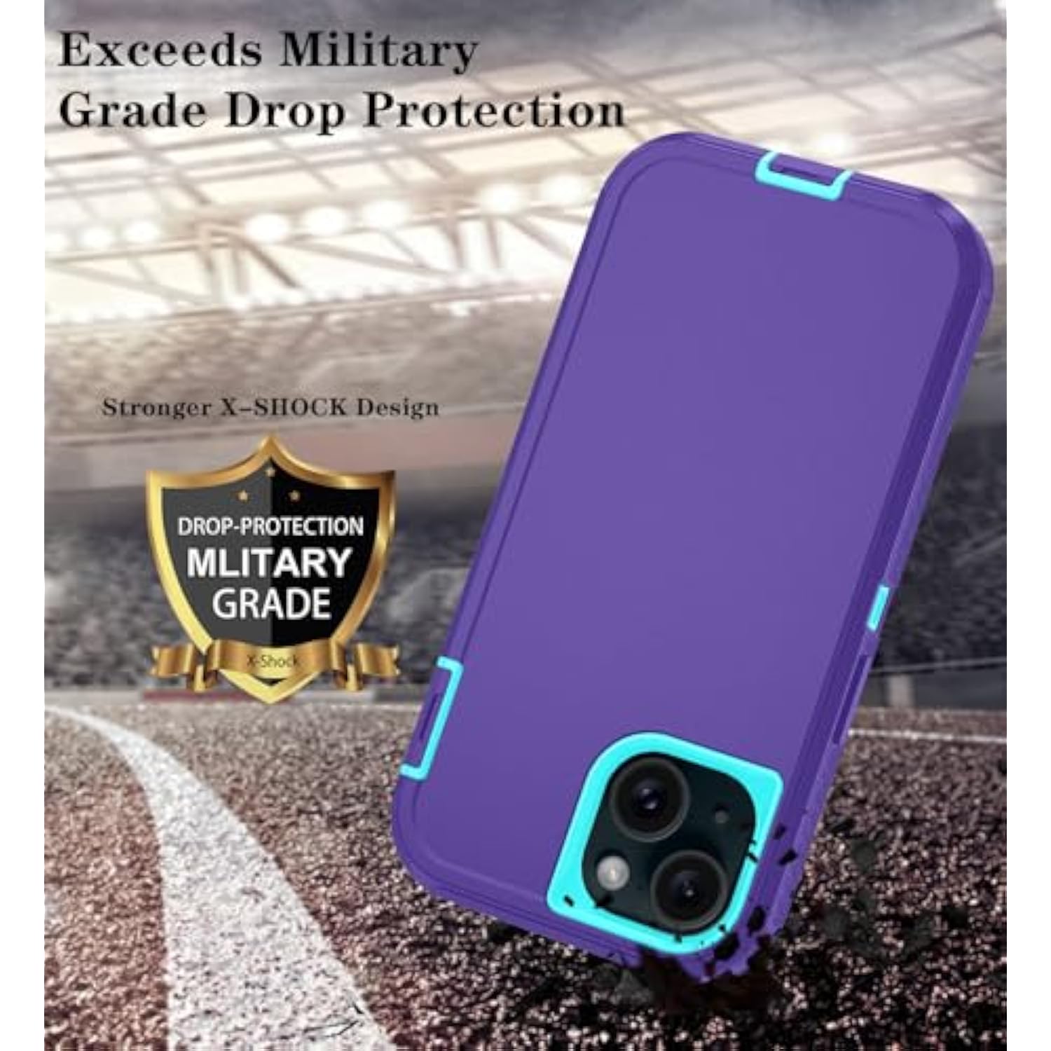 Phone Case For Iphone 15 Case With Hd Screen Protector, Heavy Duty Shockproof & Dustproof & Dropproof 3-Layer Cover Phone Case For Iphone 15 (6.1'') (Purpleskyblue)