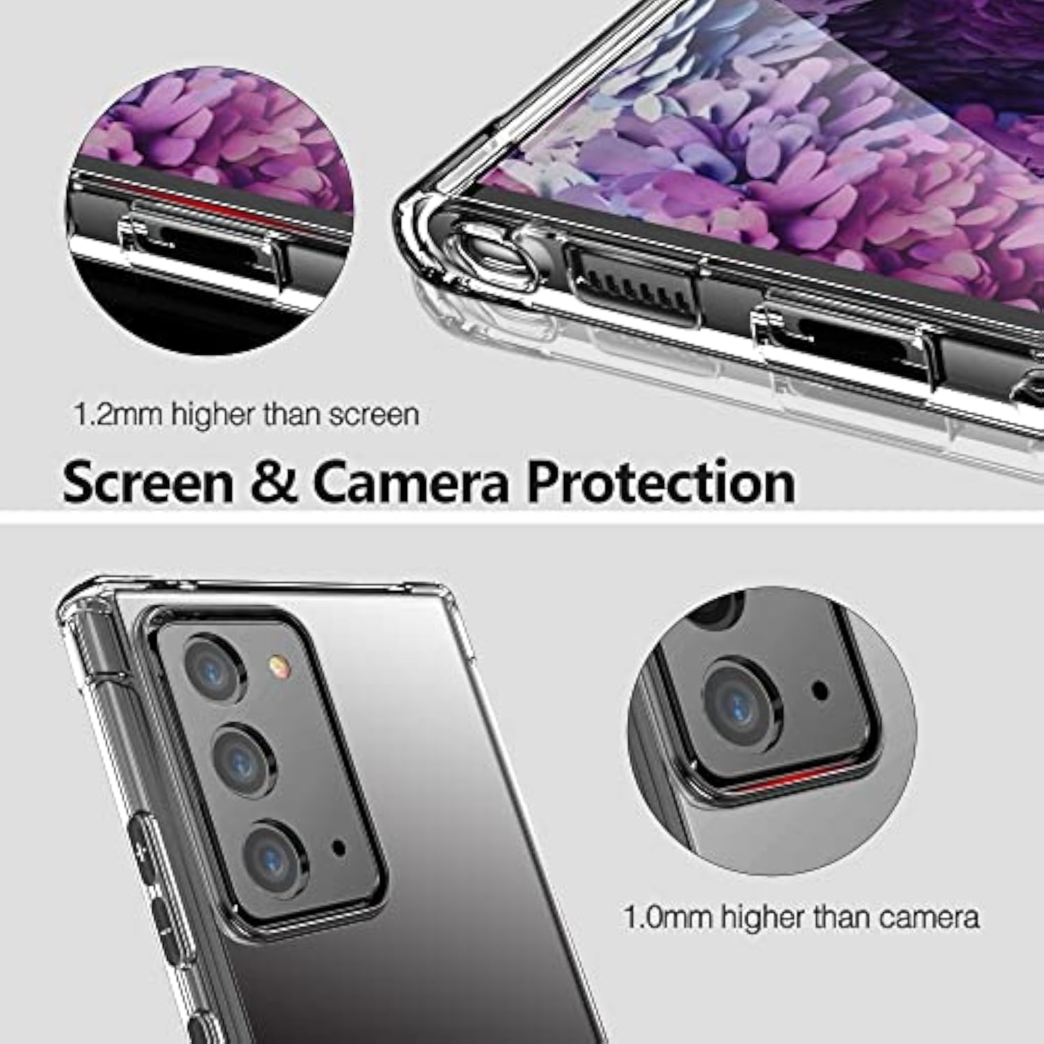 Clear Case For Samsung Galaxy Note 20 Airbag Corners Shockproof Bumper Protective Phone Cover, Hybrid Design Hard Pc Back With Flexible Tpu Frame