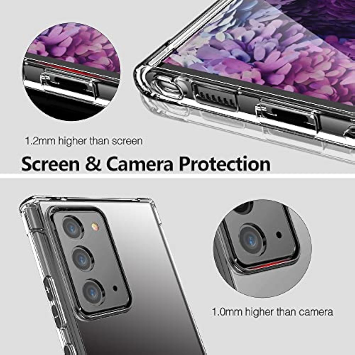 Clear Case for Samsung Galaxy Note 20 Airbag Corners Shockproof Bumper Protective Phone Cover with Hybrid Design Hard PC Back and Flexible TPU Frame