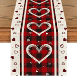 Buffalo Plaid Love Hearts Valentine'S Day Table Runner, Seasonal Kitchen Dining Table Decoration For Indoor Home Party 13X72 Inch