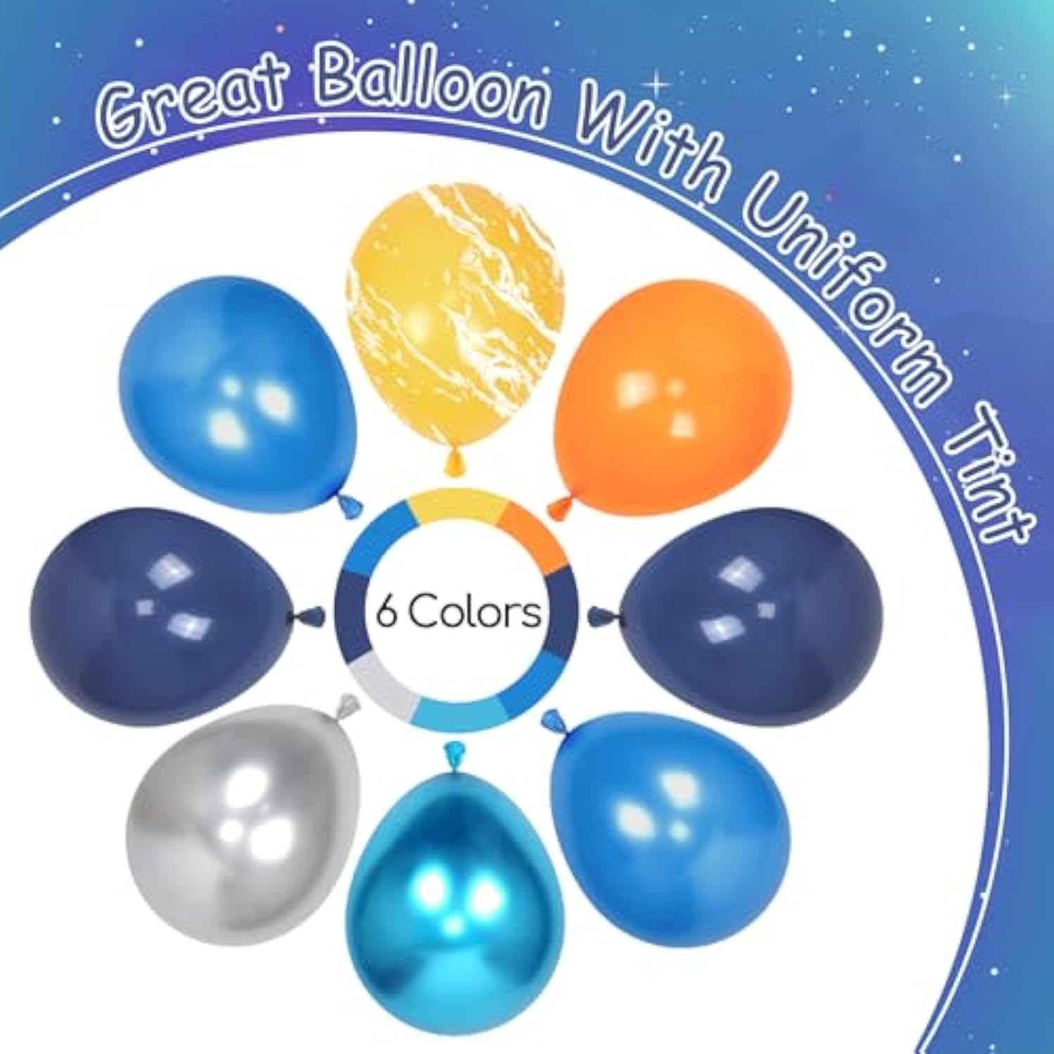 60-Pc Space Balloon Set Silver, Blue, Yellow & Orange Party Decor