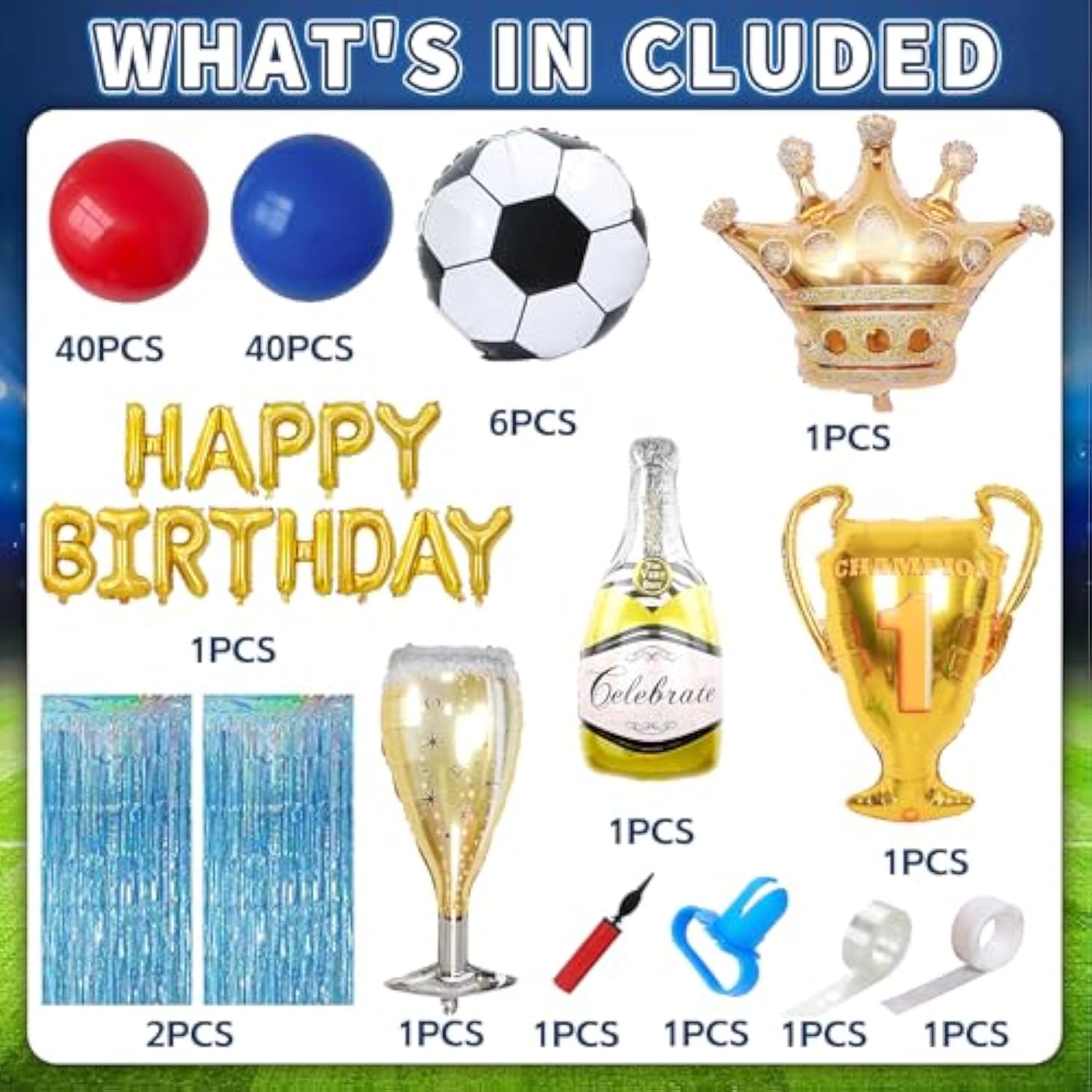 Soccer Birthday Party Set with Blue & Red Balloon Arch for Kids